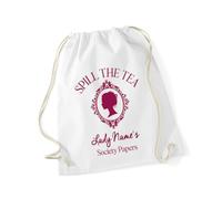 Hippowarehouse Personalised Lady Name Spill The Tea Society Papers Period Drama Lover Drawstring Cotton School Gym Bag 37cm x 46cm, 12 litres