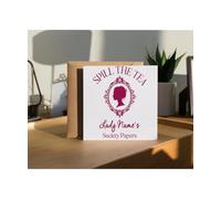 Hippowarehouse Personalised Lady Name Spill The Tea Society Papers Period Drama Lover Personalised Card. 15cm x 15cm with envelope for him for her Funny Cards for Men and Women Blank inside option