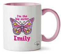 Hippowarehouse Personalised Name Butterfly I'm The Big Sister Printed Mug Various Colour Options Ceramic Cup Kitchenware 11oz