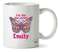 Hippowarehouse Personalised Name Butterfly I'm The Big Sister Printed Mug Various Colour Options Ceramic Cup Kitchenware 10oz