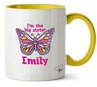 Hippowarehouse Personalised Name Butterfly I'm The Big Sister Printed Mug Various Colour Options Ceramic Cup Kitchenware 11oz