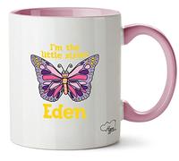 Hippowarehouse Personalised Name Butterfly I'm The Little Sister Printed Mug Various Colour Options Ceramic Cup Kitchenware 11oz