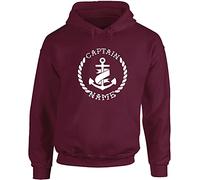 Hippowarehouse Personalised name captain anchor unisex Hoodie hooded top (Specific size guide in description) Maroon
