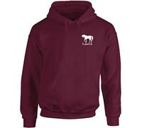 Hippowarehouse Personalised Name Horse (Pocket) Unisex Hoodie Hooded top (Specific Size Guide in Description) Maroon