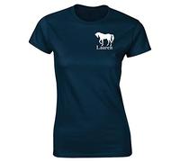 Hippowarehouse Personalised Name Horse (Pocket) Womens Fitted Short Sleeve t-Shirt (Specific Size Guide in Description) Navy