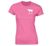 Hippowarehouse Personalised Name Horse (Pocket) Womens Fitted Short Sleeve t-Shirt (Specific Size Guide in Description) Pink