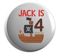 Hippowarehouse Personalised Pirate ship Number age happy birthday Badge Various Sizes 38mm 50mm 75mm