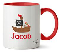 Hippowarehouse Personalised Pirate Ship Printed Mug Various Colour Options Ceramic Cup Kitchenware 11oz