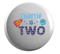 Hippowarehouse Personalised space birthday planet spaceship Badge Various Sizes 38mm 50mm 75mm