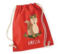 Hippowarehouse Personalised squirrel woodland creature Drawstring Cotton School Gym Bag 37cm x 46cm, 12 litres