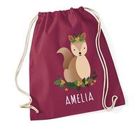 Hippowarehouse Personalised squirrel woodland creature Drawstring Cotton School Gym Bag 37cm x 46cm, 12 litres