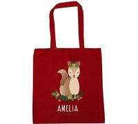 Hippowarehouse Personalised squirrel woodland creature Tote Shopping Gym Beach Bag 42cm x38cm, 10 litres