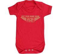 Hippowarehouse Personalised The Best Pilot in The World Baby Vest Bodysuit (Short Sleeve) Boys Girls Red