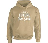 Hippowarehouse Personalised The Future Mrs - Married Surname Unisex Hoodie Hooded top (Specific Size Guide in Description) Sand