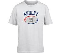 Hippowarehouse Personalised UK Rugby Ball Name with Number Kids Children's Short Sleeve t-Shirt White