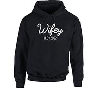 Hippowarehouse Personalised Wifey Unisex Hoodie Hooded top (Specific Size Guide in Description) Black
