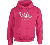 Hippowarehouse Personalised Wifey Unisex Hoodie Hooded top (Specific Size Guide in Description) Fuchsia Pink