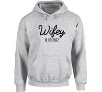 Hippowarehouse Personalised Wifey Unisex Hoodie Hooded top (Specific Size Guide in Description) Grey