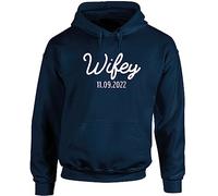 Hippowarehouse Personalised Wifey Unisex Hoodie Hooded top (Specific Size Guide in Description) Navy Blue