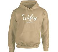 Hippowarehouse Personalised Wifey Unisex Hoodie Hooded top (Specific Size Guide in Description) Sand