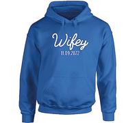 Hippowarehouse Personalised Wifey Unisex Hoodie Hooded top (Specific Size Guide in Description) Sapphire Blue