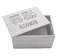 Hippowarehouse Personalised Wooden Box train toy box Engraved With Heart Integral Handles VARIOUS SIZES Memories Keepsake Gifts Anniversary Wedding Presents Birthday Christmas Valentines