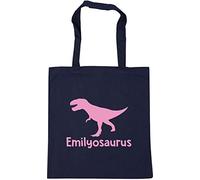 Hippowarehouse PERSONALISED your name osaurus Tyrannosaurus Rex dinosaur pink Tote Shopping Gym Beach Bag 42cm x38cm, 10 litres