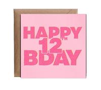 Hippowarehouse Pink scrapbook style Happy 12th Birthday Personalised Card. 15cm x 15cm with envelope for him for her Funny Cards for Men and Women Blank inside option