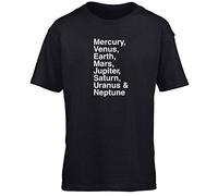 Hippowarehouse Planet Names Mercury Venus Earth Mars Jupiter Saturn Uranus & Neptune Kids Children's Short Sleeve t-Shirt Black