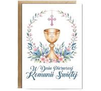 Hippowarehouse Polish First Holy Communion Card W Dnui Pierwszej Komunii Sweitej Chalice Personalised Card A6 with envelope for him for her Funny Cards for Men and Women Blank inside option