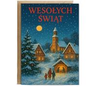 Hippowarehouse Polish Merry Christmas Card Snowy Winter Wesolych Swiat Nativity Scene Personalised Card A6 with envelope for him for her Funny Cards for Men and Women Blank inside option