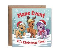 Hippowarehouse Pony Mane event, it's christmas time Personalised Card. 15cm x 15cm with envelope for him for her Funny Cards for Men and Women Blank inside option