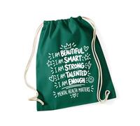 Hippowarehouse Positive Message for Mental Health Day I Am Enough Drawstring Cotton School Gym Bag 37cm x 46cm, 12 litres