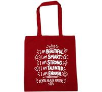 Hippowarehouse Positive Message for Mental Health Day I Am Enough Tote Shopping Gym Beach Bag 42cm x38cm, 10 litres