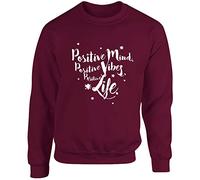 Hippowarehouse Positive Mind, Positive Vibes, Positive Life Unisex Jumper Sweatshirt Pullover (Specific Size Guide in Description) Maroon