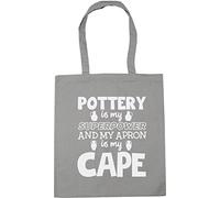 Hippowarehouse Pottery is my superpower and my apron is my cape Tote Shopping Gym Beach Bag 42cm x38cm, 10 litres