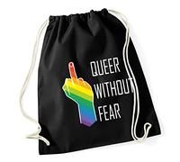 Hippowarehouse Pride Rainbow - Queer without fear Drawstring Cotton School Gym Bag 37cm x 46cm, 12 litres