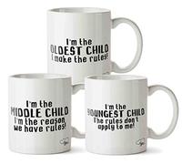 Hippowarehouse Printed Mug Set - Oldest, Middle, and Youngest Child Rules Ceramic 10oz