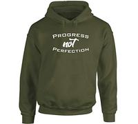 Hippowarehouse Progress Not Perfection Unisex Hoodie Hooded top (Specific Size Guide in Description) Olive Green