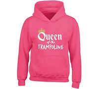 Hippowarehouse Queen of The Trampoline Trampolining Kids Children's Unisex Hoodie Hooded top Fuchsia Pink