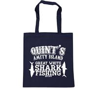 Hippowarehouse Quint's amity island great white shark fishing est.1975 Tote Shopping Gym Beach Bag 42cm x38cm, 10 litres