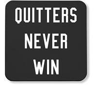 Hippowarehouse Quitters never win pack of 2 coasters gloss finish durable backing 9cm x 9cm