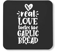 Hippowarehouse Real love tastes like Garlic Bread printed coaster gloss finish durable backing 9cm x 9cm 2 pack