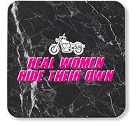 Hippowarehouse Real Women Ride Their Own Motorcycle Motorbike Biker pack of 2 coasters gloss finish durable backing 9cm x 9cm