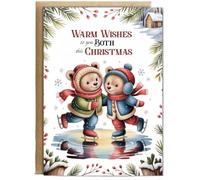 Hippowarehouse Relationship Merry Christmas Card for Cute Couples Ice Skating Teddy Bears Personalised Card A5 with envelope for him for her Funny Cards for Men and Women Blank inside option
