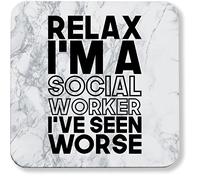 Hippowarehouse Relax I'm a social worker I've see worse pack of 2 coasters gloss finish durable backing 9cm x 9cm