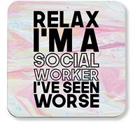 Hippowarehouse Relax I'm a social worker I've see worse pack of 2 coasters gloss finish durable backing 9cm x 9cm