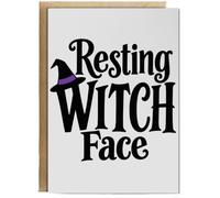 Hippowarehouse Resting Witch Face Halloween hat Personalised Card A5 with envelope for him for her Funny Cards for Men and Women Blank inside option