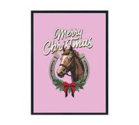 Hippowarehouse Retro Western Holiday Merry Christmas Country Horse and Lucky Horse Shoe Wreath Printed Poster A3 Wall Art Design Classroom Room Gym Office Décor