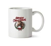 Hippowarehouse Retro Western Holiday Merry Christmas Country Horse and Lucky Horse Shoe Wreath Printed Mug Various Colour Options Ceramic Cup Kitchenware 11oz